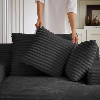 Black Corduroy 2 Seat Sofa Chaise Lounge for Living Room Seating