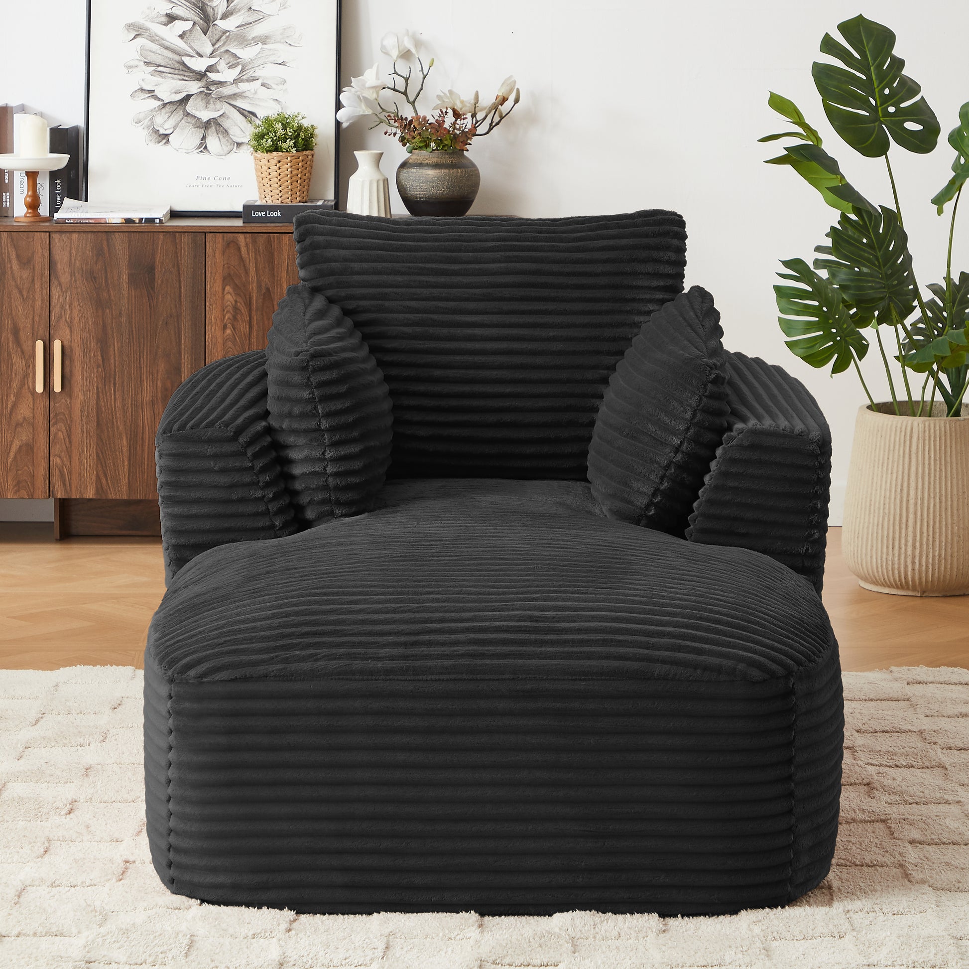 Oversized Corduroy Chaise Lounge Chair Indoor, Corduroy Upholstered Modern Sofa Couch,No Assembly Required,Comfy Sleeper Sofa for Living Room/Dorm/Apartment