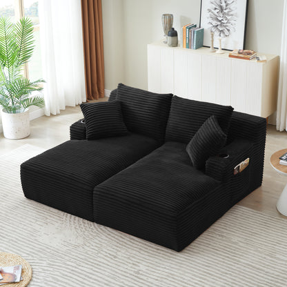 Black Corduroy 2 Seat Sofa - Expands in 72 Hours for Living Room