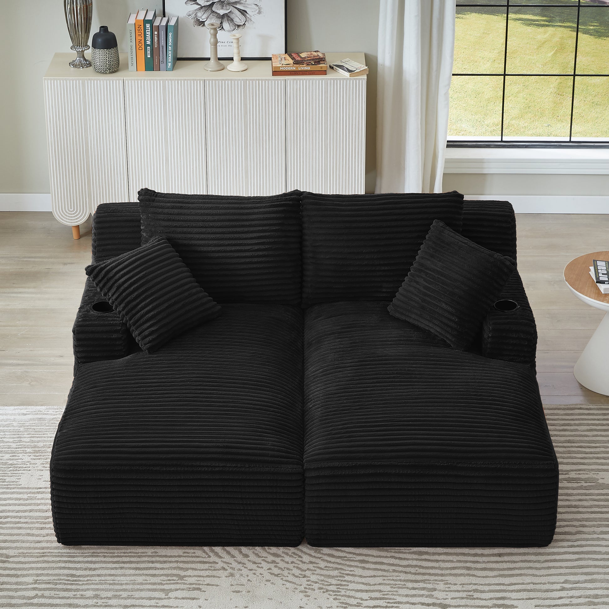 Black Corduroy 2 Seat Sofa - Expands in 72 Hours for Living Room