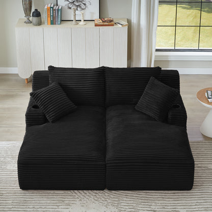 Black Corduroy 2 Seat Sofa - Expands in 72 Hours for Living Room