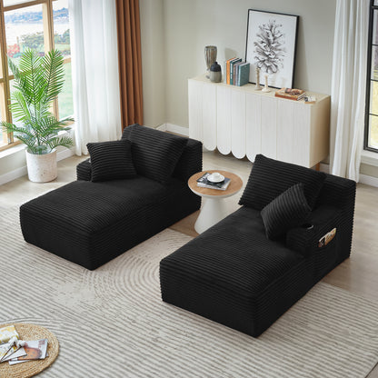 Black Corduroy 2 Seat Sofa - Expands in 72 Hours for Living Room