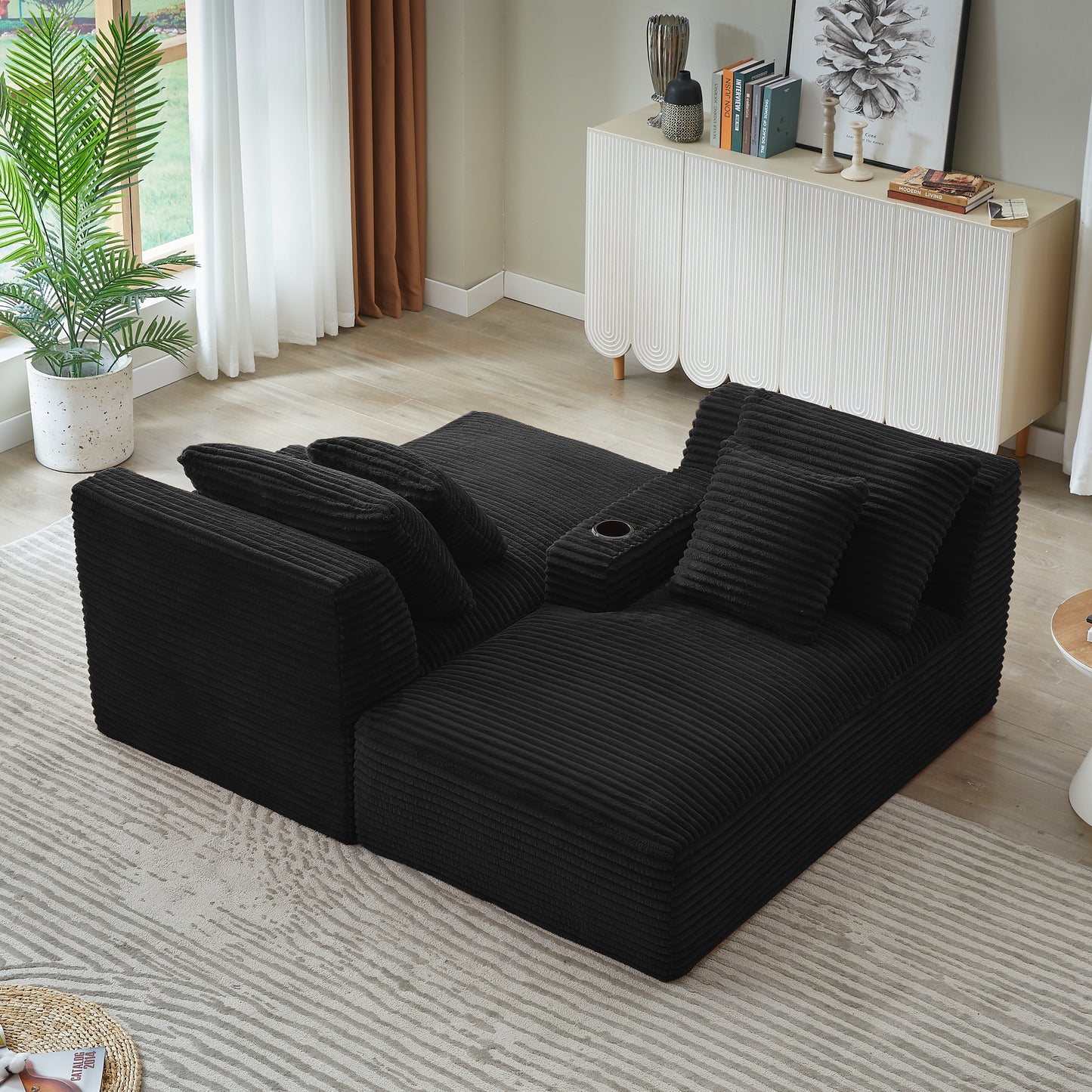 Black Corduroy 2 Seat Sofa - Expands in 72 Hours for Living Room