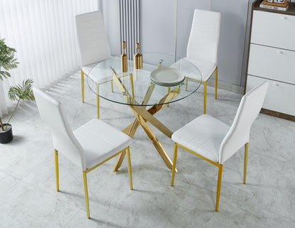 1+4,5pieces dining set, Table metal leg Mid-century Dining Table for 4-6 people With Glass  Table Top, Pedestal Dining Table, End Table Leisure Coffee Table