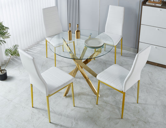 1+4,5pieces dining set, Table metal leg Mid-century Dining Table for 4-6 people With Glass  Table Top, Pedestal Dining Table, End Table Leisure Coffee Table
