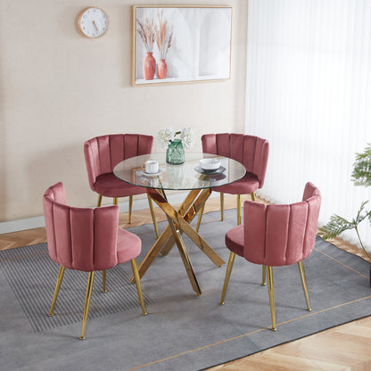 1+4,5pieces dining set, Table metal leg Mid-century Dining Table for 4-6 people With Glass Table Top, Pedestal Dining Table, End Table Leisure Coffee Table