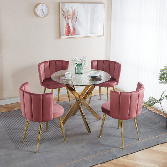 1+4,5pieces dining set, Table metal leg Mid-century Dining Table for 4-6 people With Glass Table Top, Pedestal Dining Table, End Table Leisure Coffee Table