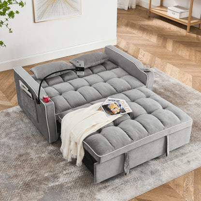Grey Velvet Sofa Bed - 55.5" Adjustable Back for Living Room