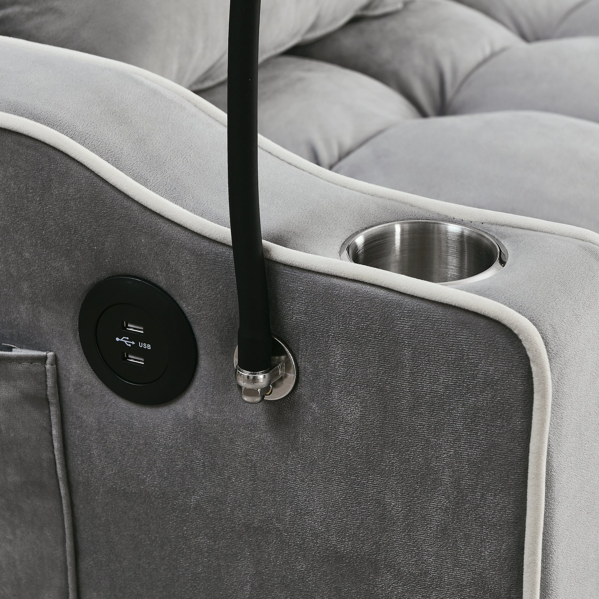Grey Velvet Sofa Bed - 55.5" Adjustable Back for Living Room