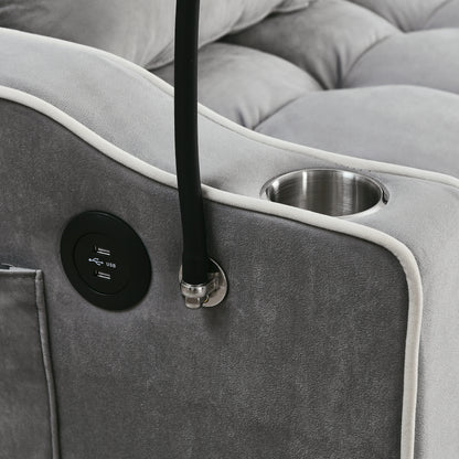 Grey Velvet Sofa Bed - 55.5" Adjustable Back for Living Room