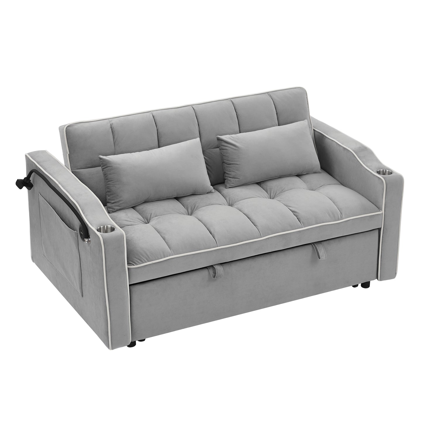 Grey Velvet Sofa Bed - 55.5" Adjustable Back for Living Room