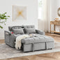 55.51 inch versatile foldable sofa bed in 3 lengths, modern sofa sofa sofa velvet pull-out bed, adjustable back and with USB port and ashtray and swivel phone stand (Grey)