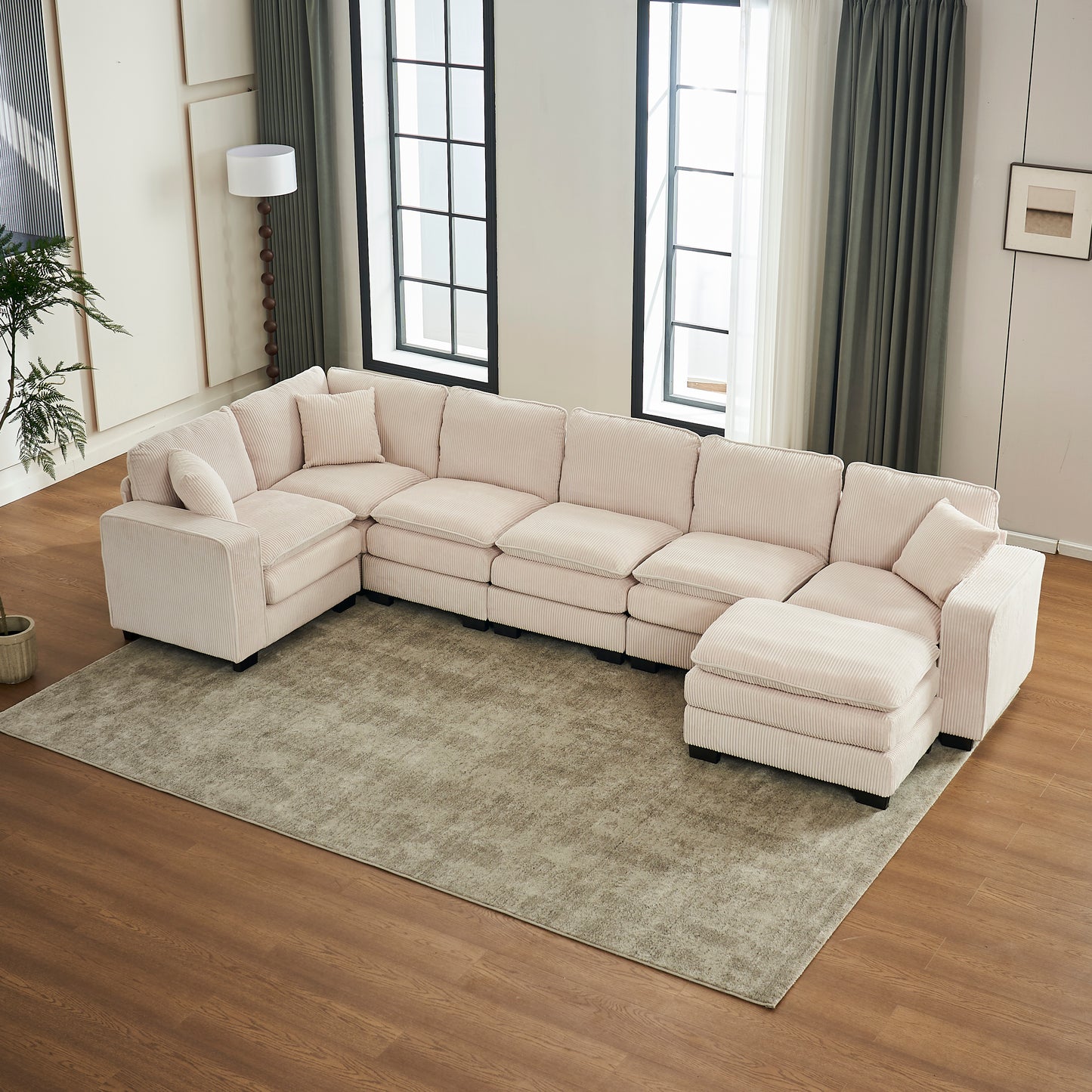7 Seat Corduroy Sofa - White Corduroy Sectional for Living Room