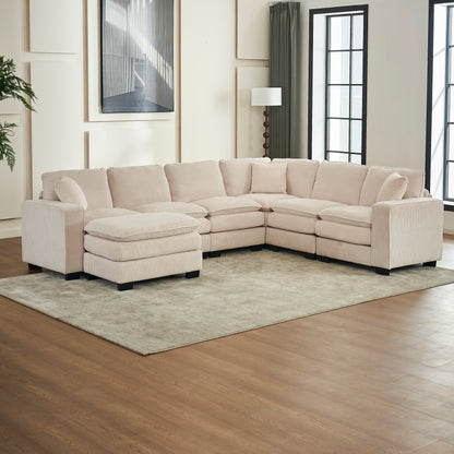 7 Seat Corduroy Sofa - White Corduroy Sectional for Living Room