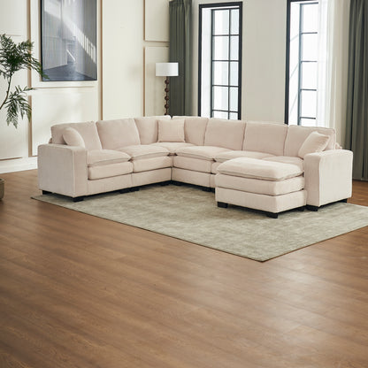 7 Seat Corduroy Sofa - White Corduroy Sectional for Living Room