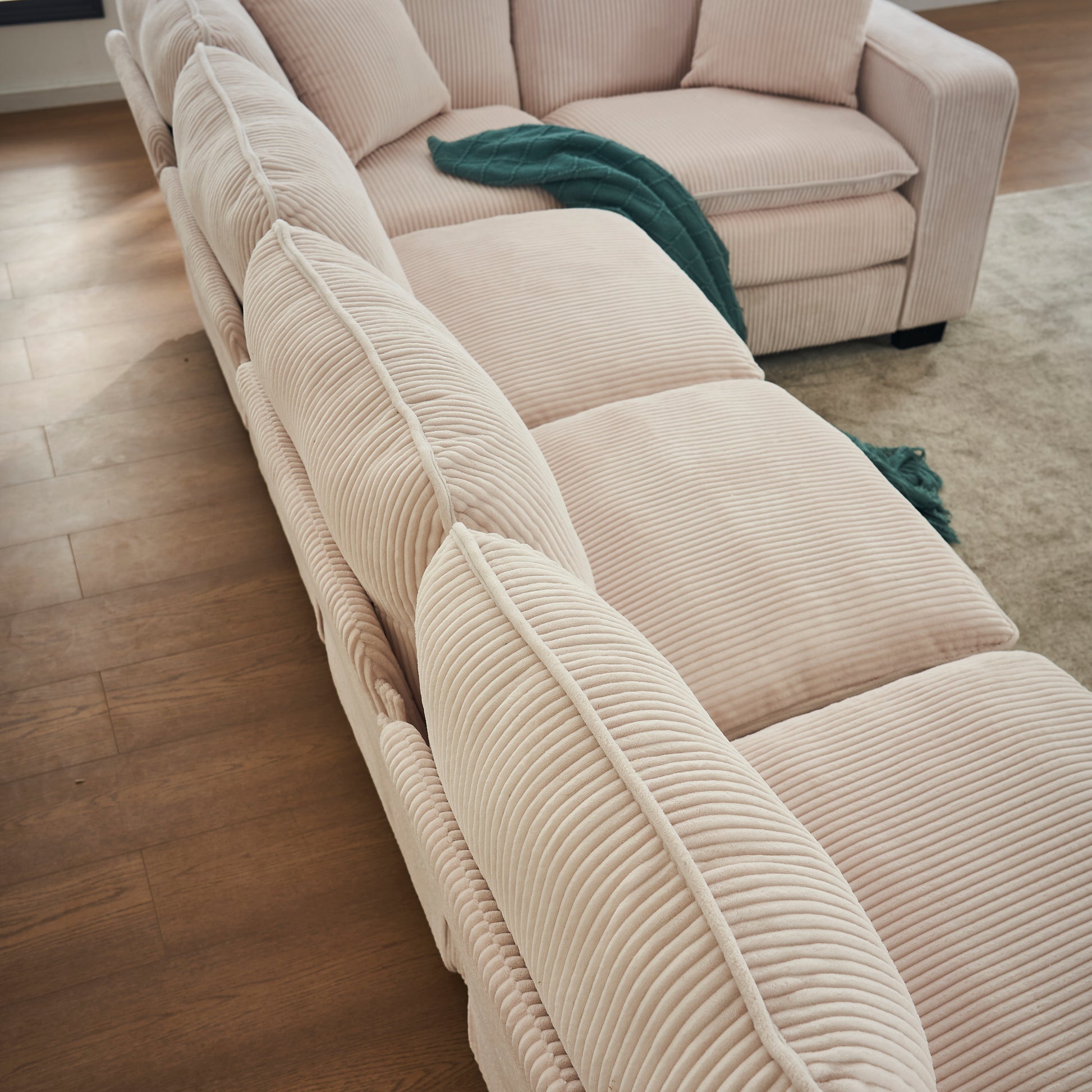 7 Seat Corduroy Sofa - White Corduroy Sectional for Living Room