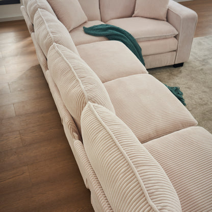 7 Seat Corduroy Sofa - White Corduroy Sectional for Living Room