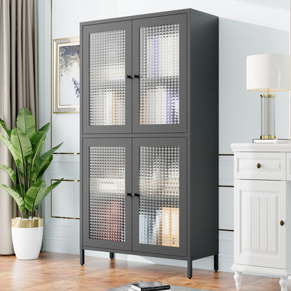 Black Steel Office Cabinet - 3 Shelves Freestanding Storage Cabinet