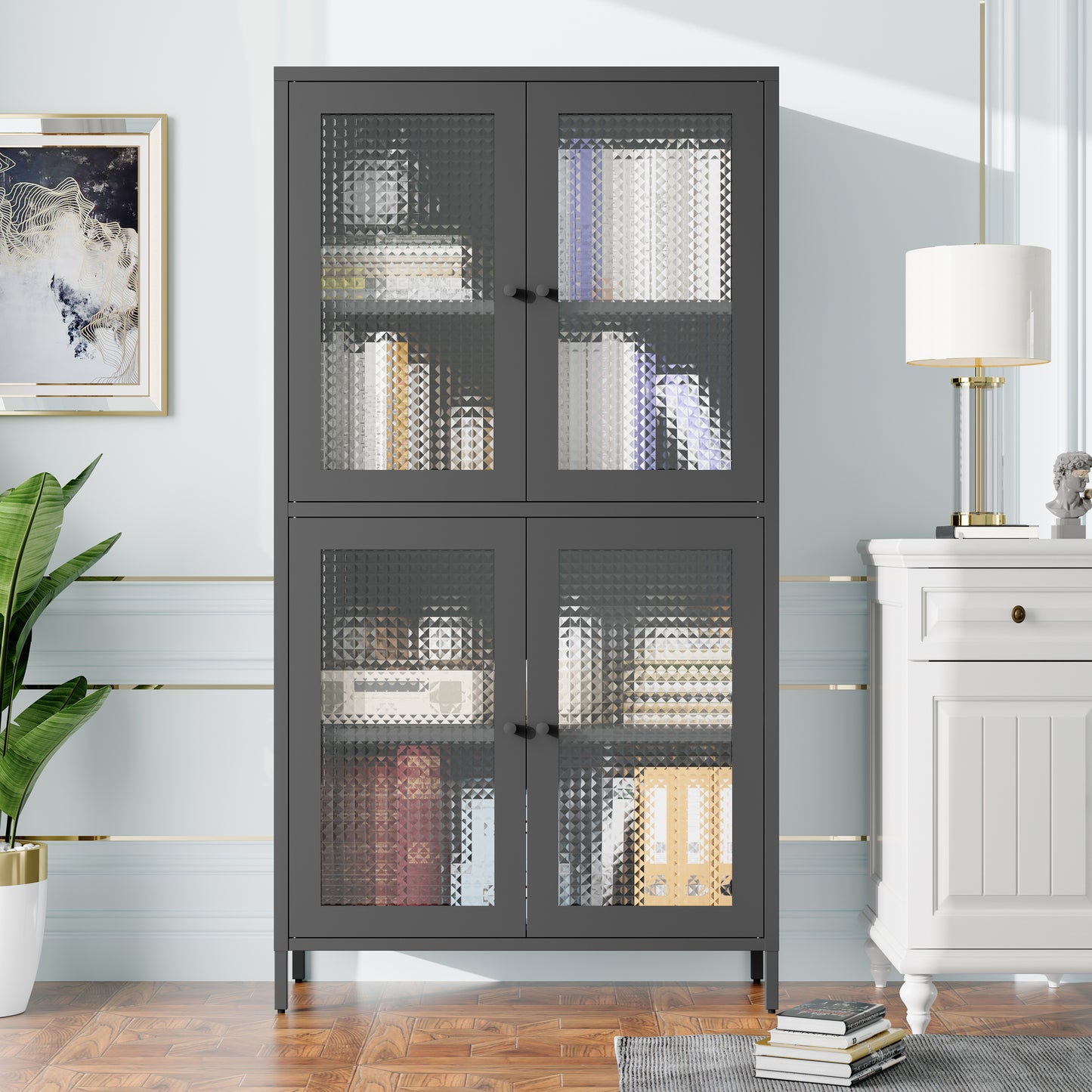 Black Steel Office Cabinet - 3 Shelves Freestanding Storage Cabinet