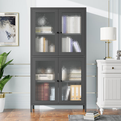 Black Steel Office Cabinet - 3 Shelves Freestanding Storage Cabinet