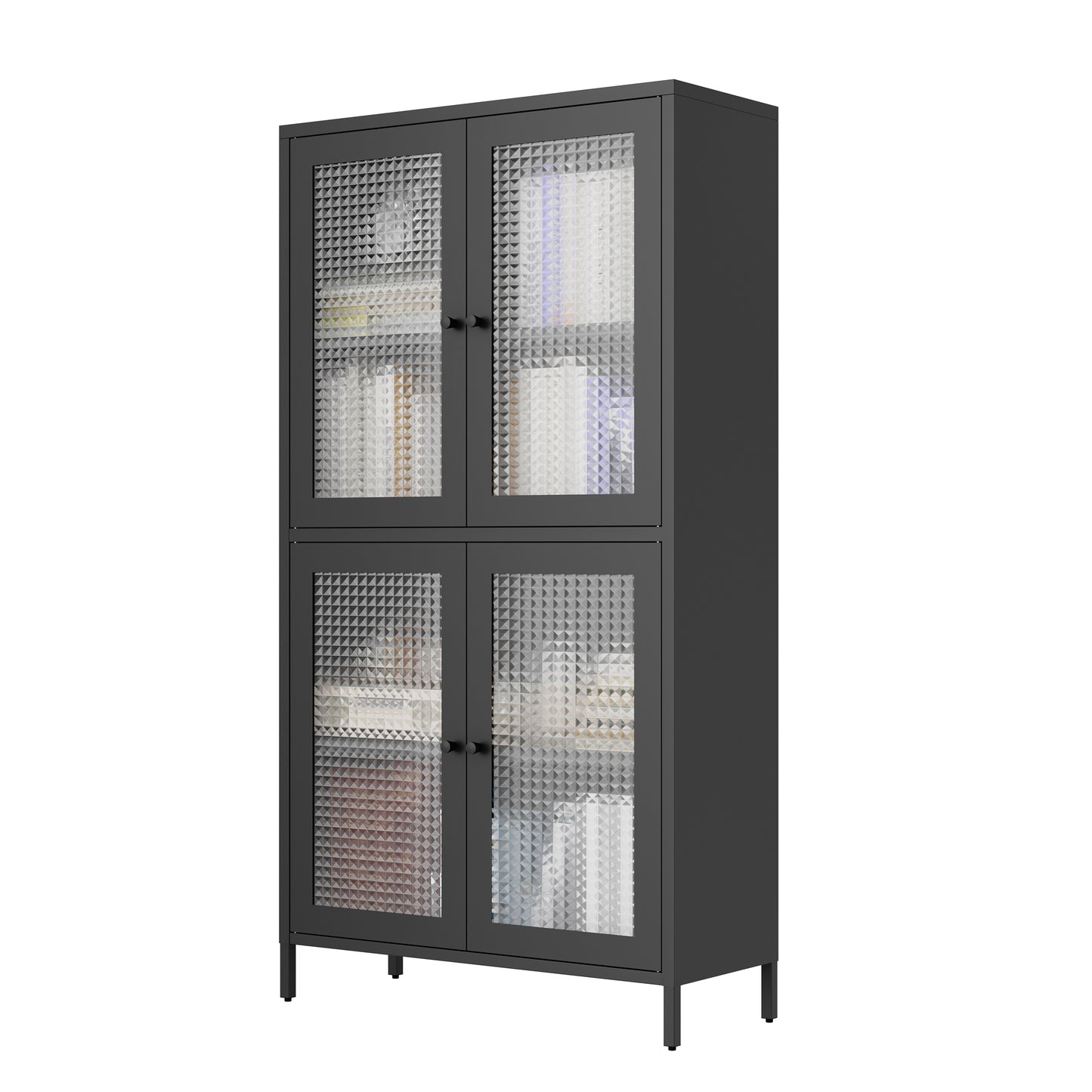 Black Steel Office Cabinet - 3 Shelves Freestanding Storage Cabinet