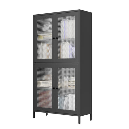 Black Steel Office Cabinet - 3 Shelves Freestanding Storage Cabinet