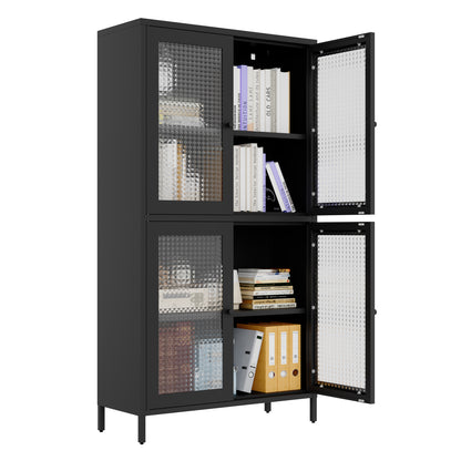 Black Steel Office Cabinet - 3 Shelves Freestanding Storage Cabinet