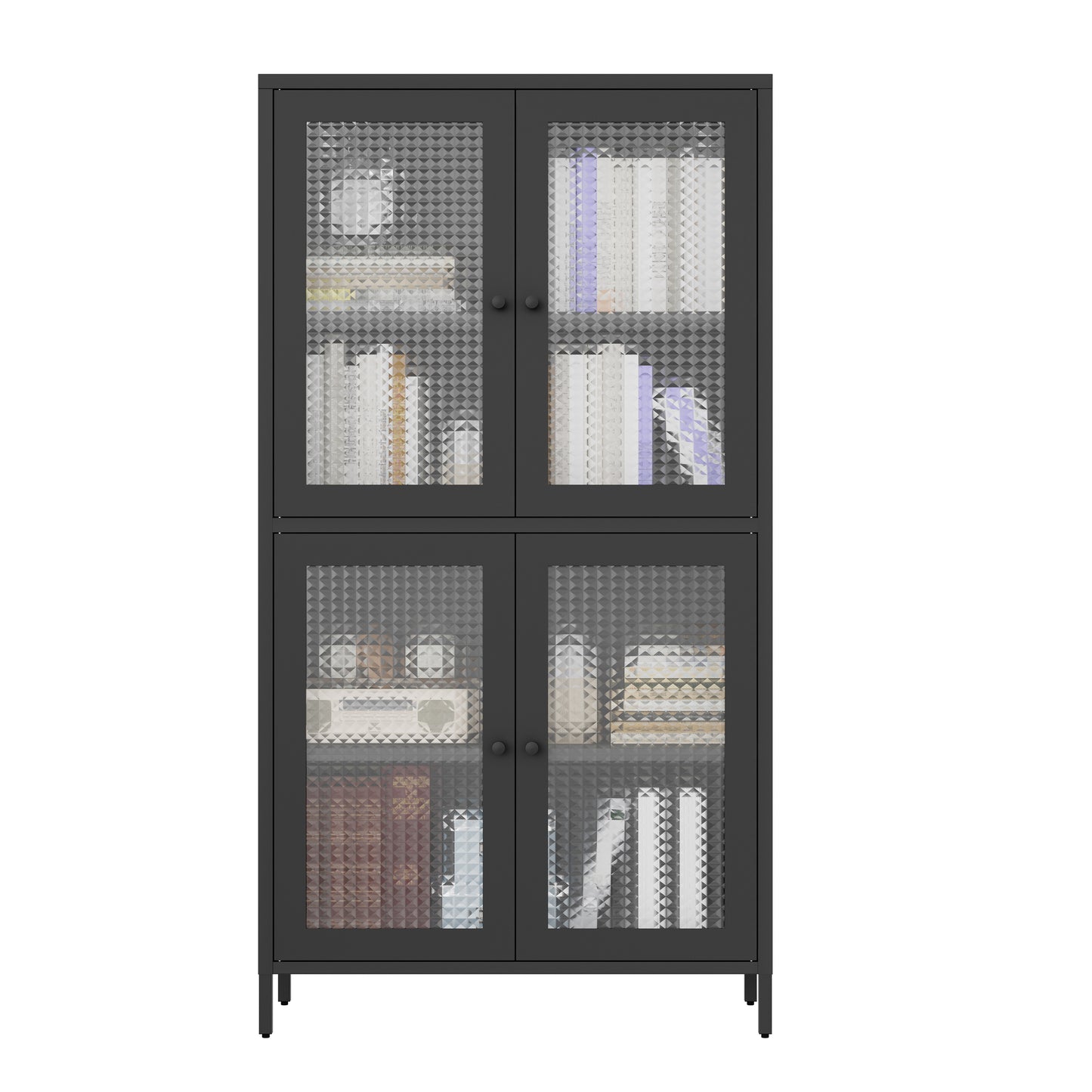 Black Steel Office Cabinet - 3 Shelves Freestanding Storage Cabinet