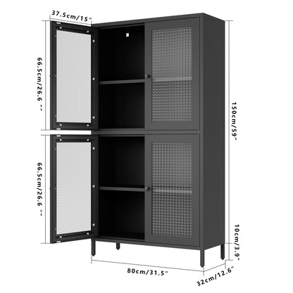 Black Steel Office Cabinet - 3 Shelves Freestanding Storage Cabinet