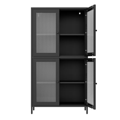 Black Steel Office Cabinet - 3 Shelves Freestanding Storage Cabinet