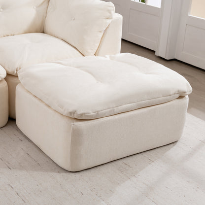 Beige+White Cloud Sofa - 4 Seat L-Shaped Modular Sectional for Living Room