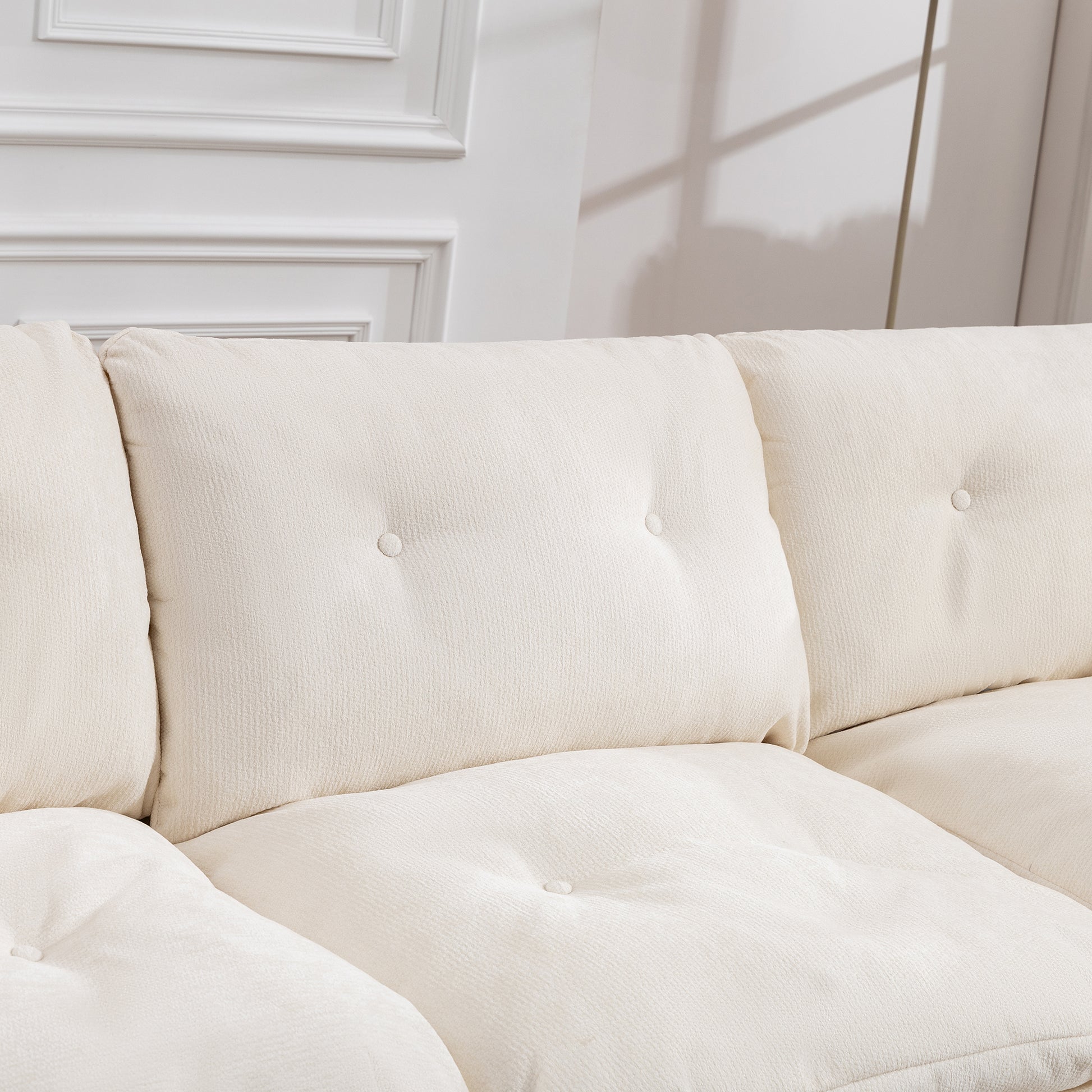 Beige+White Cloud Sofa - 4 Seat L-Shaped Modular Sectional for Living Room