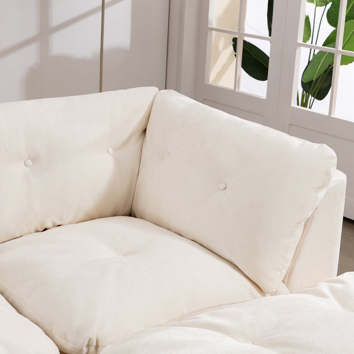 Beige+White Cloud Sofa - 4 Seat L-Shaped Modular Sectional for Living Room