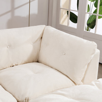 Beige+White Cloud Sofa - 4 Seat L-Shaped Modular Sectional for Living Room