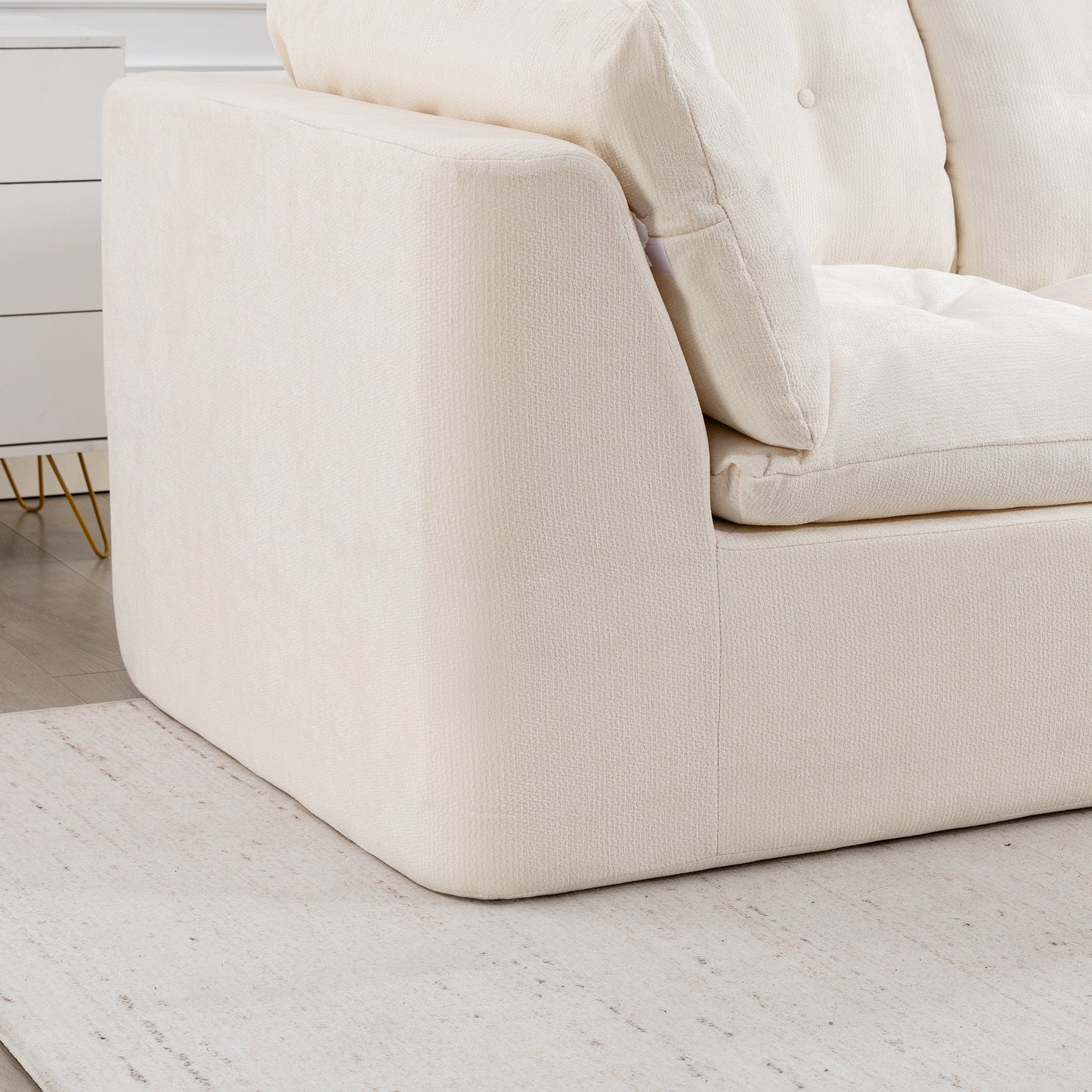 Beige+White Cloud Sofa - 4 Seat L-Shaped Modular Sectional for Living Room