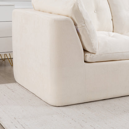 Beige+White Cloud Sofa - 4 Seat L-Shaped Modular Sectional for Living Room