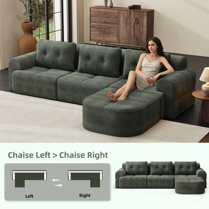 Blackish Green Modular Sofa with Chaise Lounge for Living Room