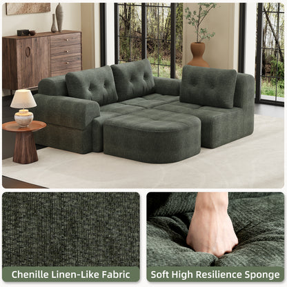Blackish Green Modular Sofa with Chaise Lounge for Living Room