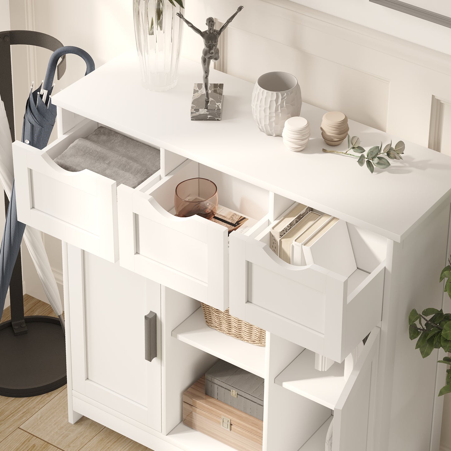 White Storage Cabinet with Drawers & Shelves - 31.1" x 35.4" for Living Room