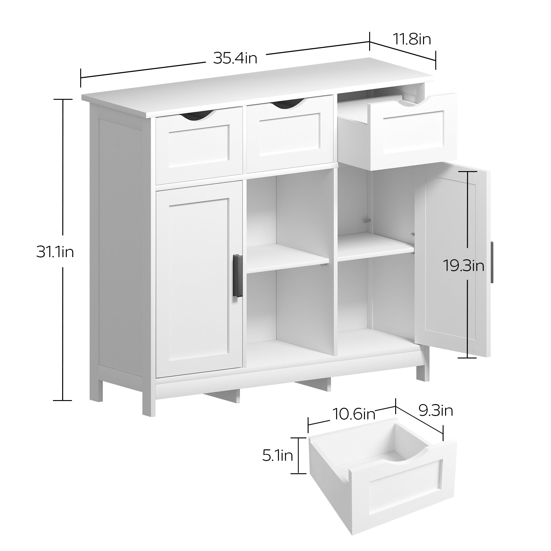 White Storage Cabinet with Drawers & Shelves - 31.1" x 35.4" for Living Room