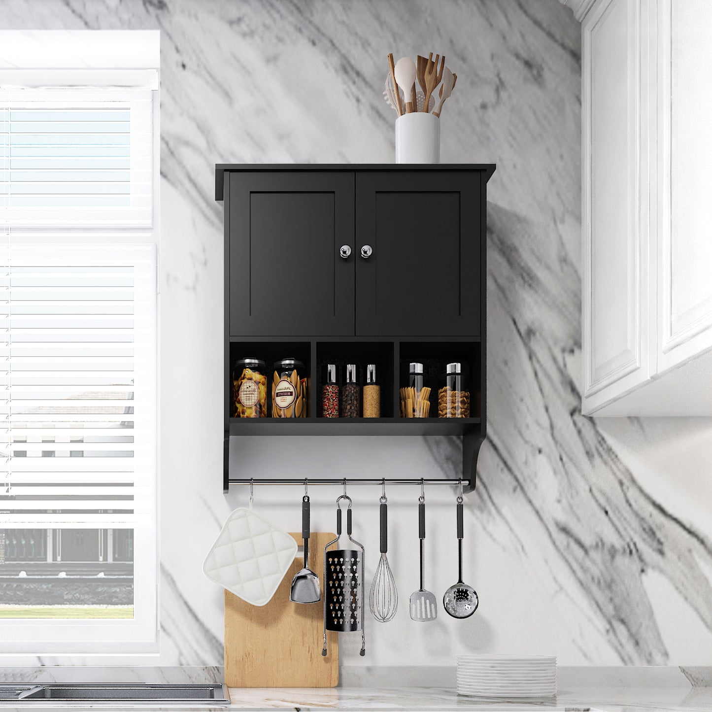 Black Medicine Cabinet - 27.5 x 23.8" Storage Wall Cabinet for Living Room