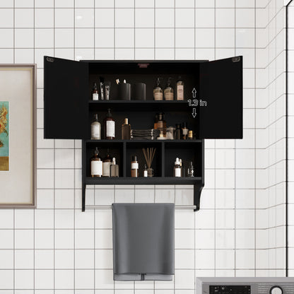 Black Medicine Cabinet - 27.5 x 23.8" Storage Wall Cabinet for Living Room