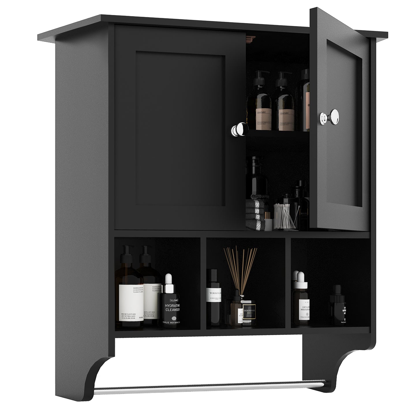 Black Medicine Cabinet - 27.5 x 23.8" Storage Wall Cabinet for Living Room