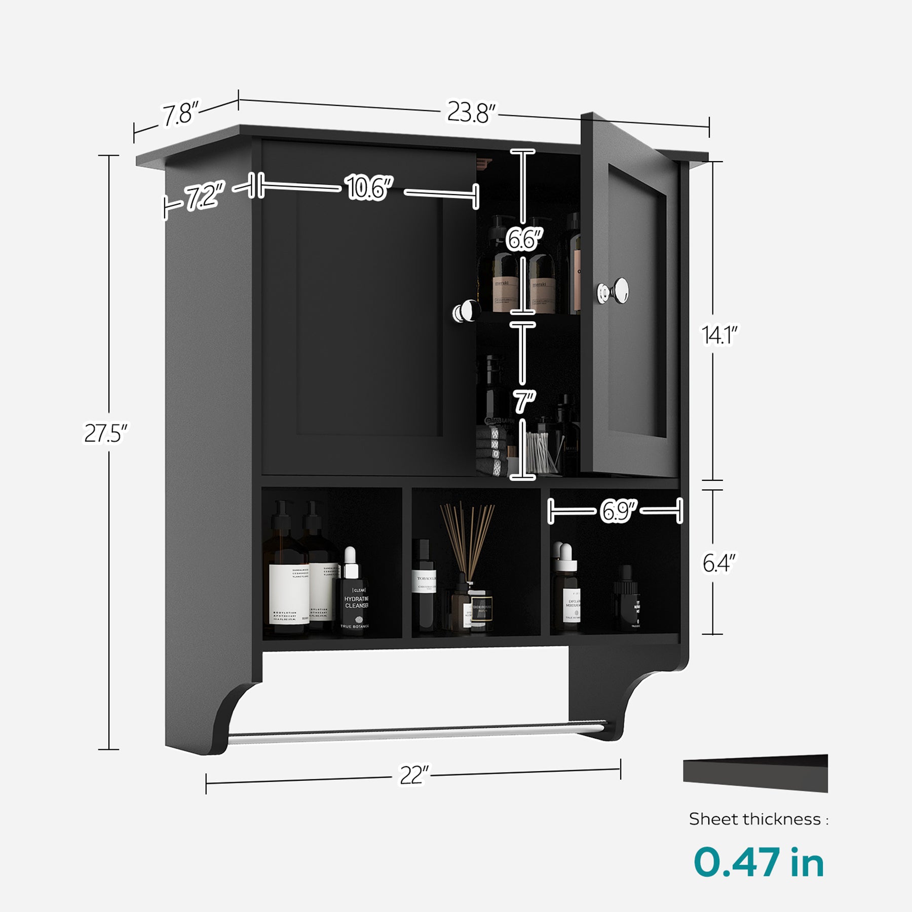 Black Medicine Cabinet - 27.5 x 23.8" Storage Wall Cabinet for Living Room