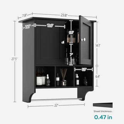 Black Medicine Cabinet - 27.5 x 23.8" Storage Wall Cabinet for Living Room