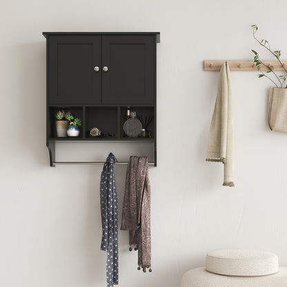 Medicine Cabinets, Space Saving Wall Cabinet with 2 Doors and Adjustable Towel Rack Shelves, Storage Cabinet for Toilet, Bathroom, Living Room, Kitchen (Black)