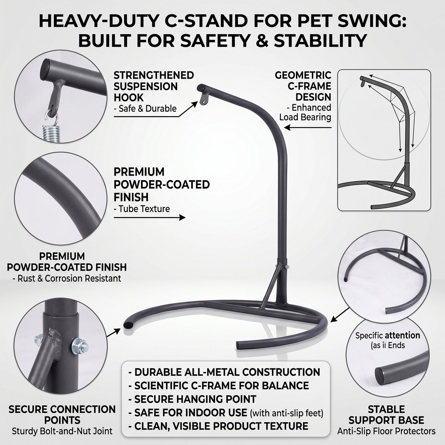 Gray Cat Bed Swing with Stand - Outdoor Hanging Hammock for Cats