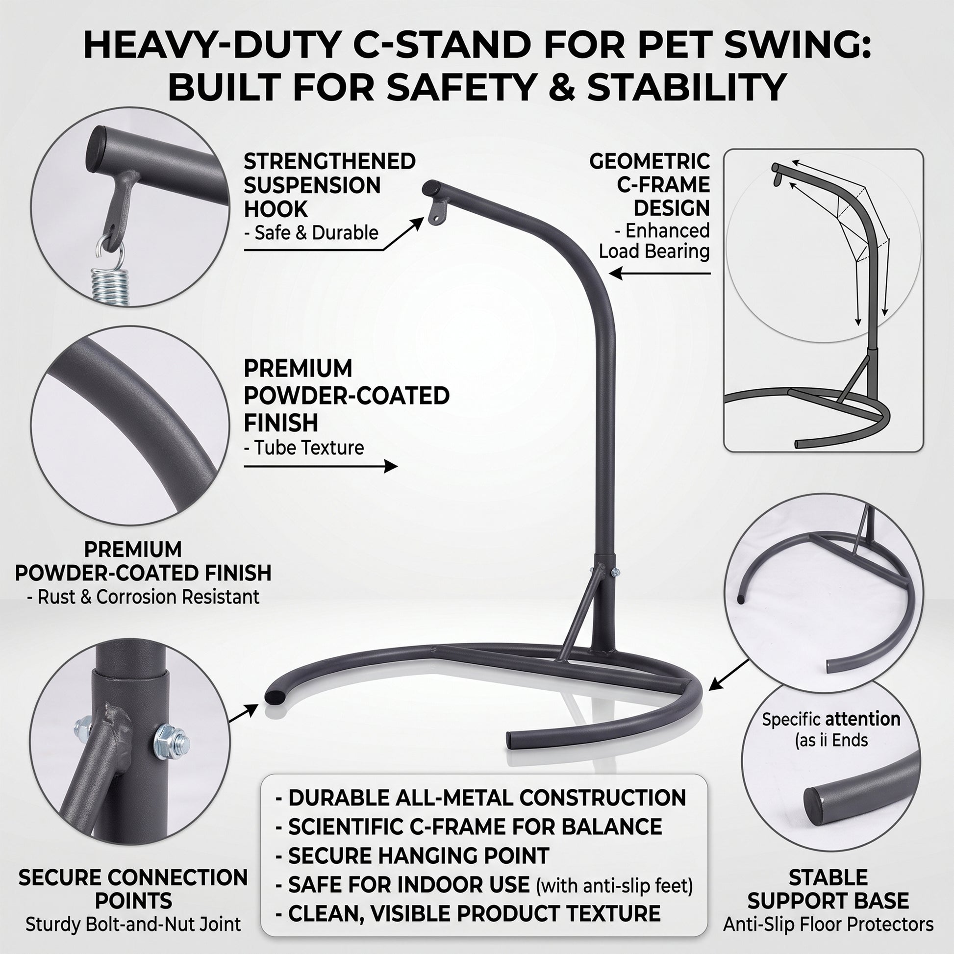 Gray Cat Bed Swing with Stand - Outdoor Hanging Hammock for Cats