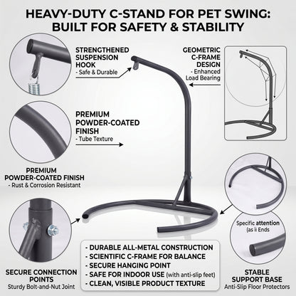 Gray Cat Bed Swing with Stand - Outdoor Hanging Hammock for Cats