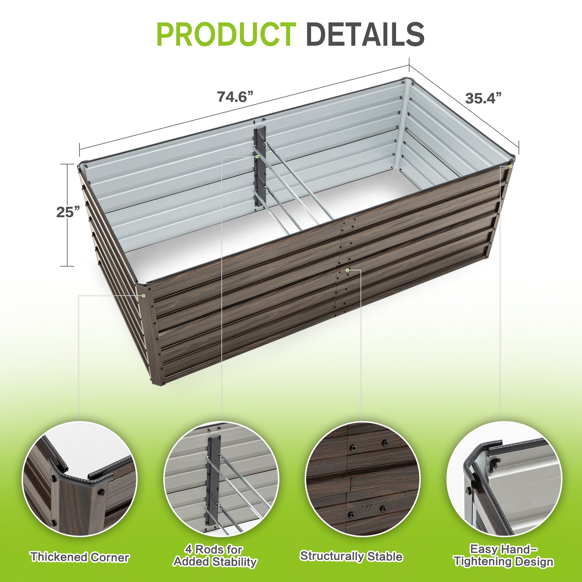 74.6"x35.4" Raised Garden Bed Kit - Metal Planter Box, Open Drainage Base